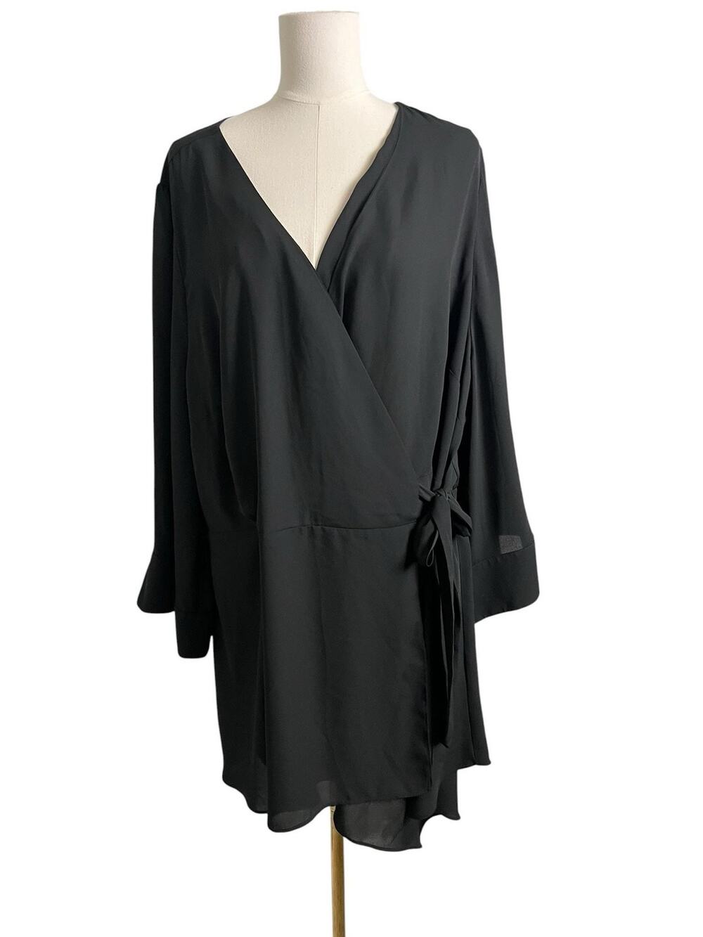 City Chic Black Chiffon Wrap Dress Tunic Plus Size 22 Sheer Long Sleeve Overlay